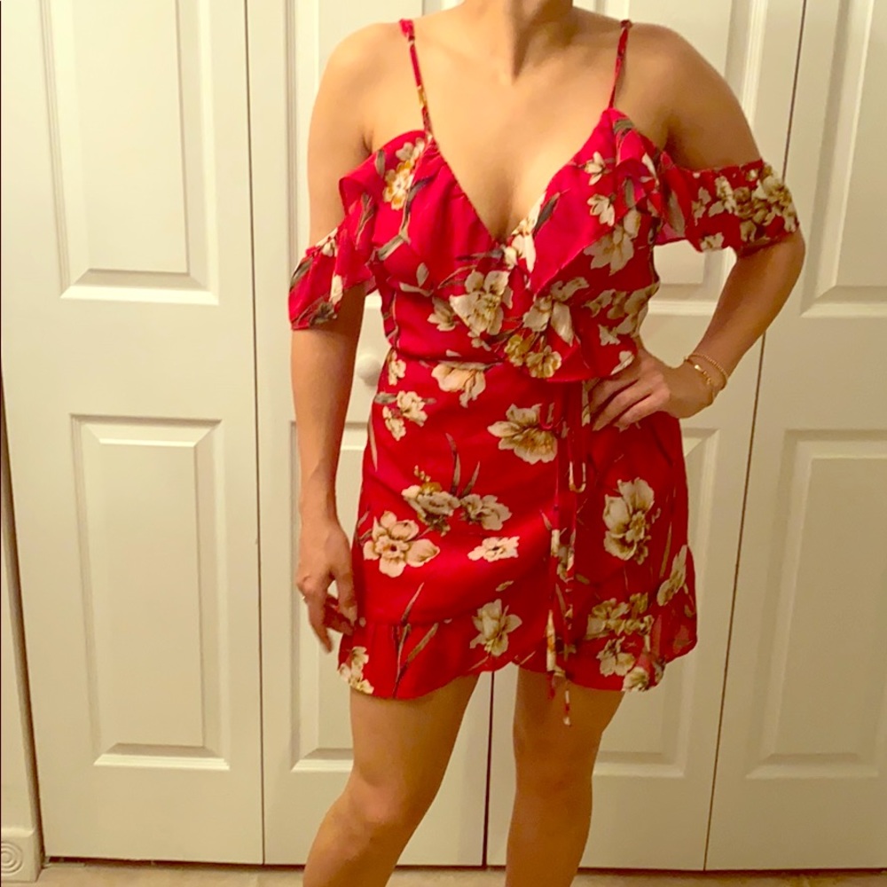 Luxxel Red Floral wrap dress